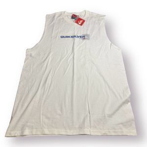 Quiksilver Tank Top Sleeveless Size Large White Shirt Retro 100% Cotton‎ Skater